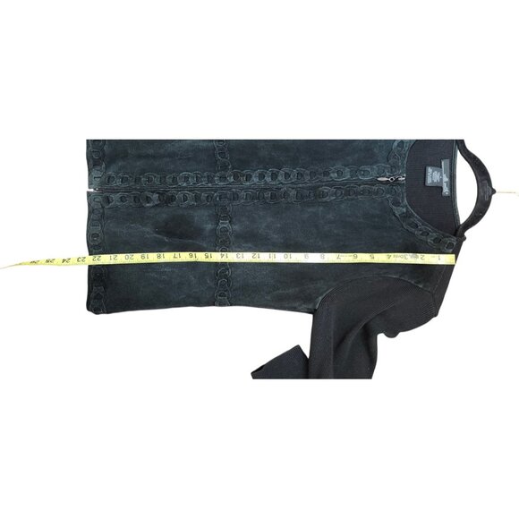 Willi Smith Black Suede Trim Zip Front Knit Jacket Cardigan Women’s Size S - Picture 6 of 10